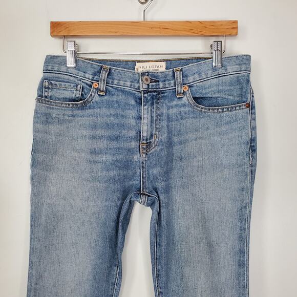 Nili Lotan Vianca Flare Leg Raw Hem Jeans Venice Wash Blue Denim USA Size 26 - Picture 4 of 11